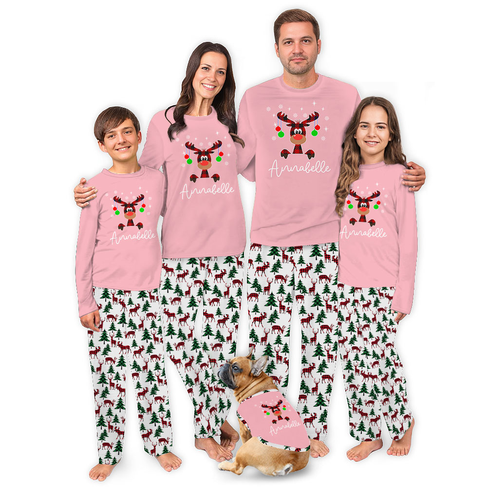 Personalized Pink Moose Pajamas For Xmas Personalized Pink Moose Pajamas For Xmas