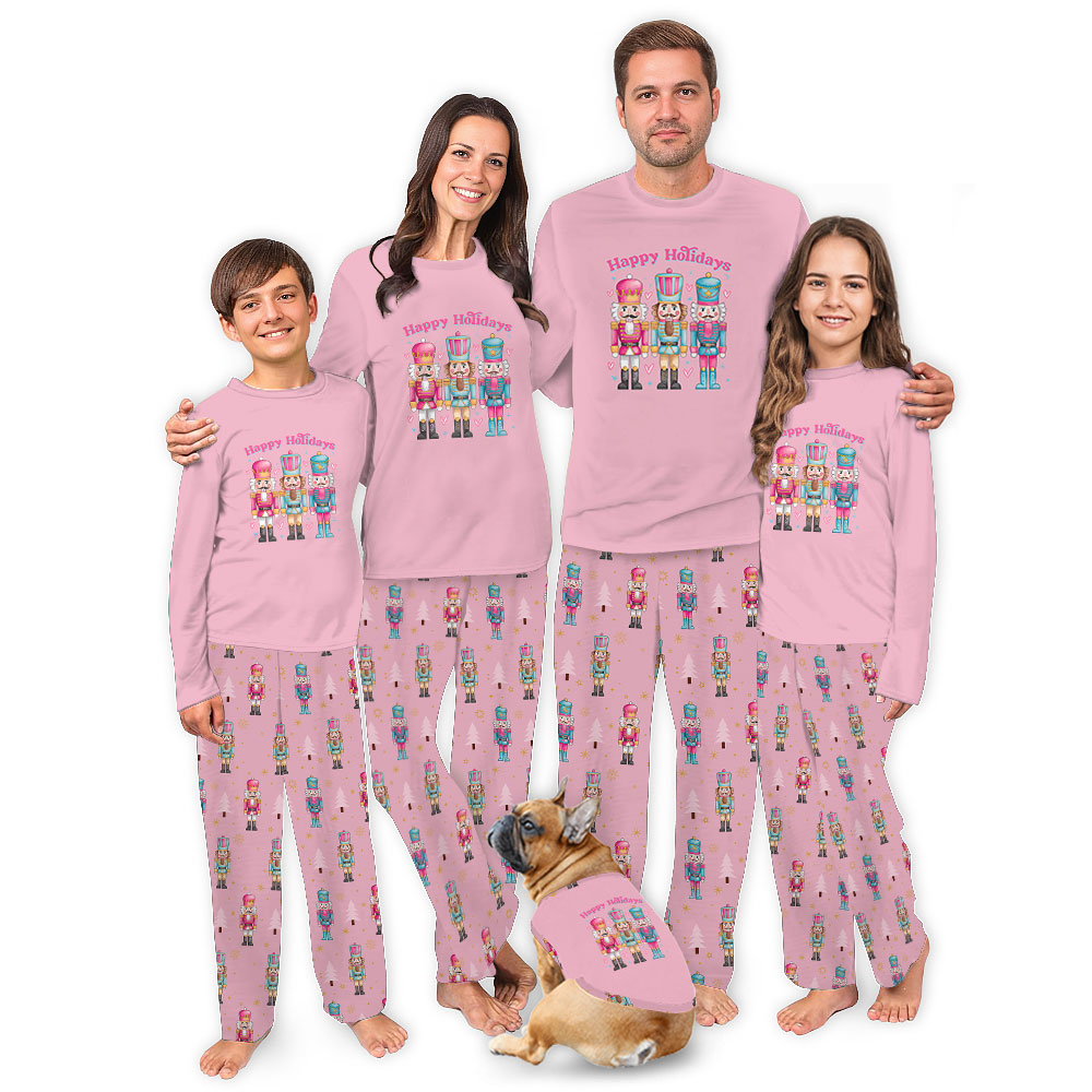 Pink Nutcrackers Happy Holiday Family Matching Pajamas For Christmas Pink Nutcrackers Happy Holiday Family Matching Pajamas For Christmas