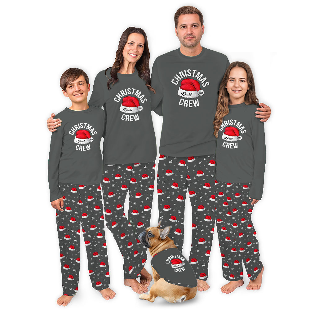 Personalized Family Name Christmas Crew Family Matching Pajamas With Dog Personalized Family Name Christmas Crew Family Matching Pajamas With Dog