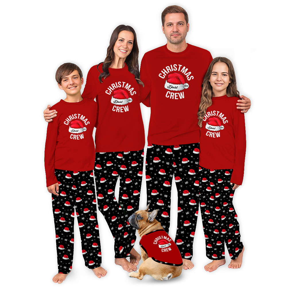 Custom Family Name Christmas Crew Matching Dog And Owner Holiday Pajamas