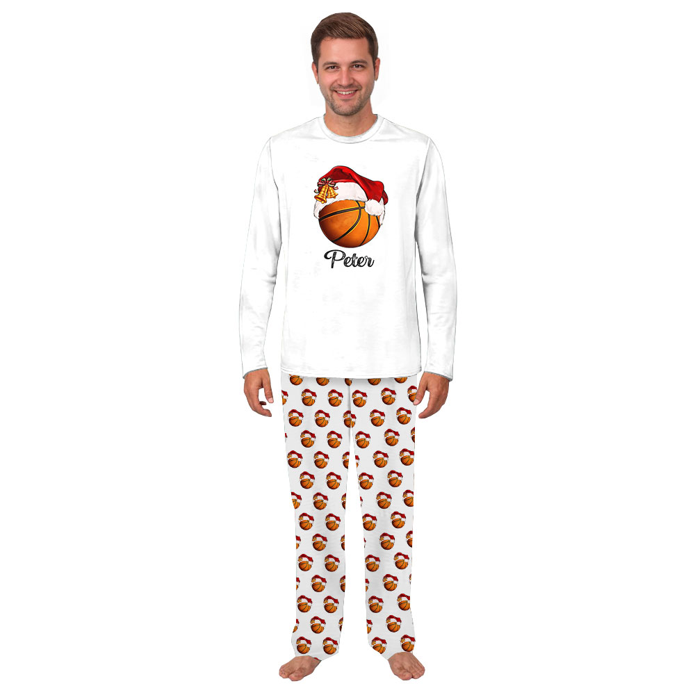 Custom Name Basketball Christmas Pajamas For Family Custom Name Basketball Christmas Pajamas For Family