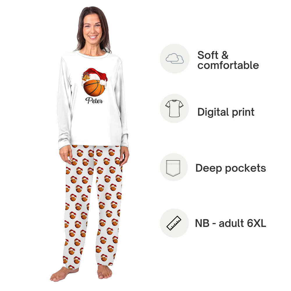 Custom Name Basketball Christmas Pajamas For Family Custom Name Basketball Christmas Pajamas For Family
