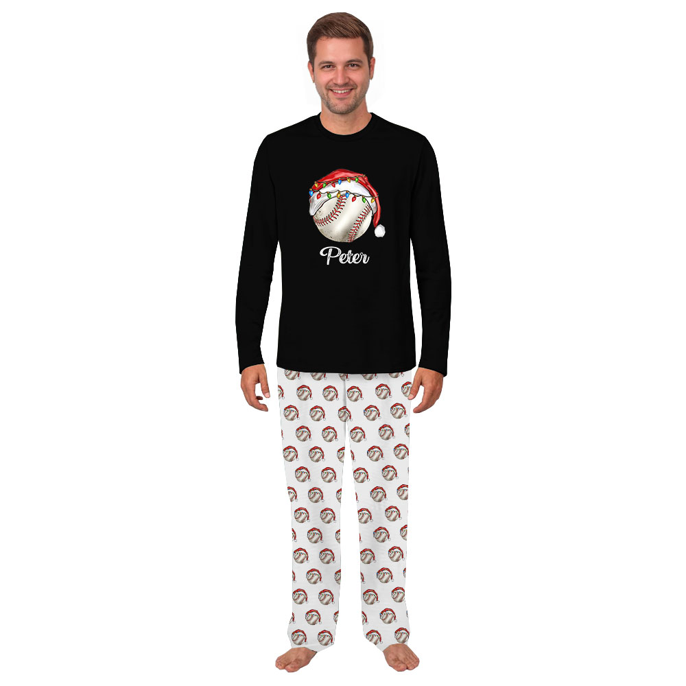 Family Baseball Christmas Pajamas Customized With Name Family Baseball Christmas Pajamas Customized With Name