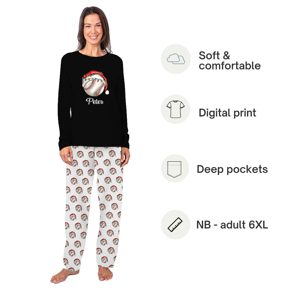 Family Baseball Christmas Pajamas Customized With Name Family Baseball Christmas Pajamas Customized With Name