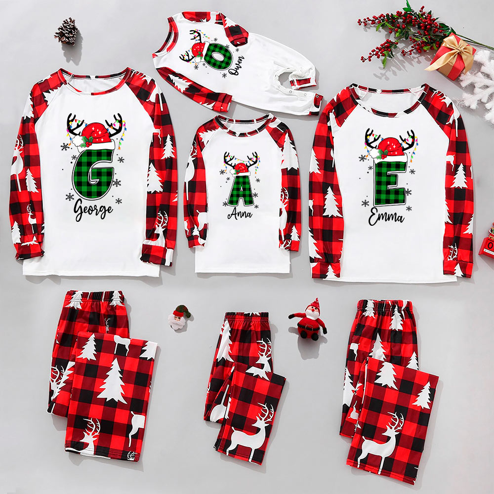 Personalized Reindeer Matching Family Christmas Pajamas With Names Personalized Reindeer Matching Family Christmas Pajamas With Names