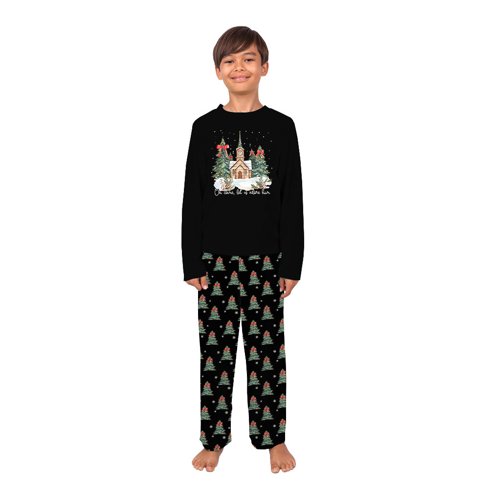 Religious Family Christmas Pajamas Sets Saying Let Us Adore Him Religious Family Christmas Pajamas Sets Saying Let Us Adore Him