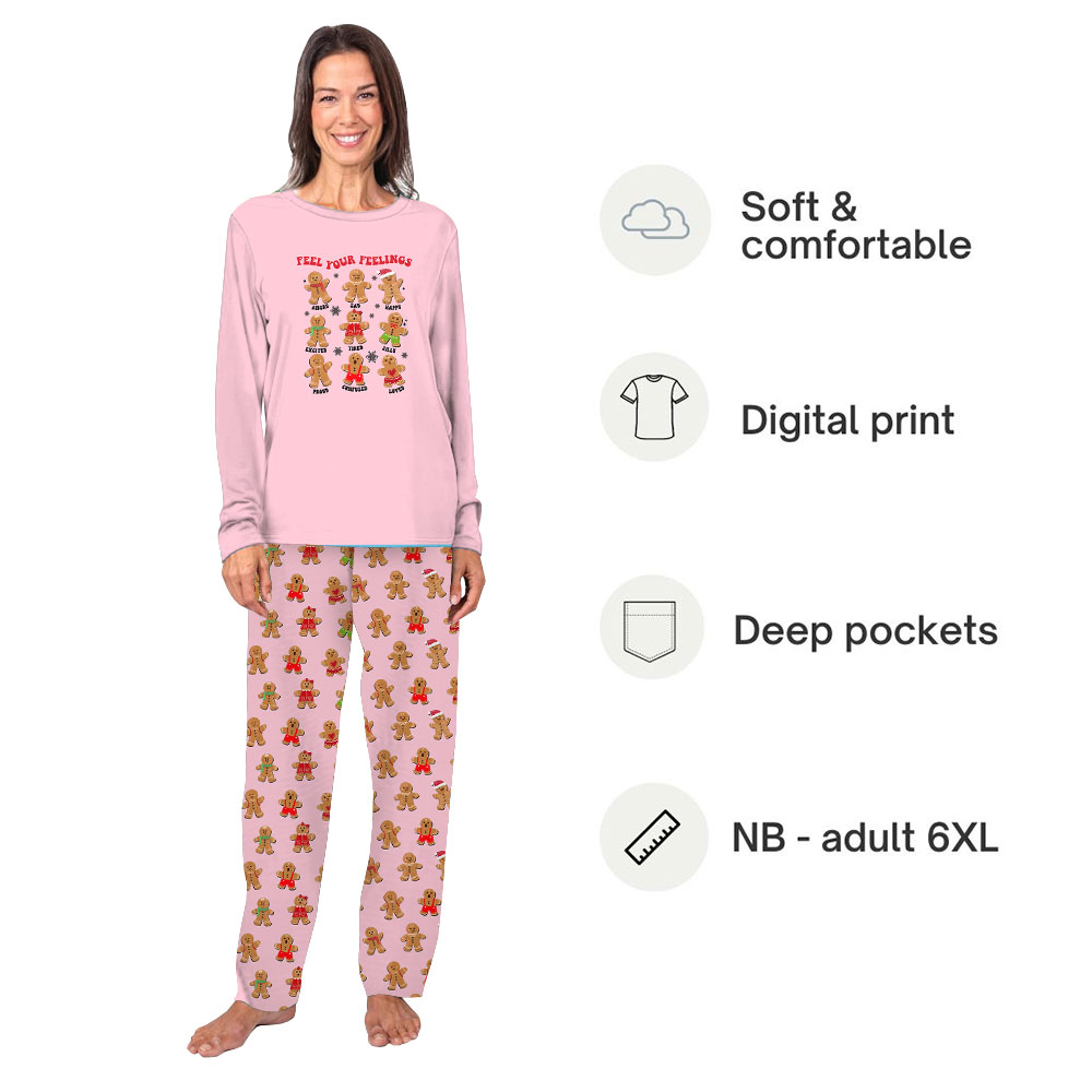 Pink Snowman Christmas PJs Saying Feel Your Feelings Pink Snowman Christmas PJs Saying Feel Your Feelings
