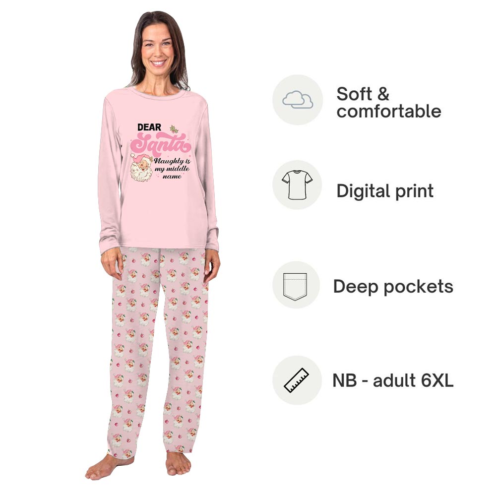 Personalized Dear Santa Pink Family Matching Pajamas With Dog Personalized Dear Santa Pink Family Matching Pajamas With Dog