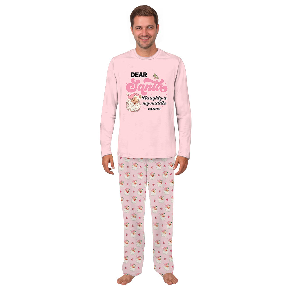 Personalized Dear Santa Pink Family Matching Pajamas With Dog Personalized Dear Santa Pink Family Matching Pajamas With Dog