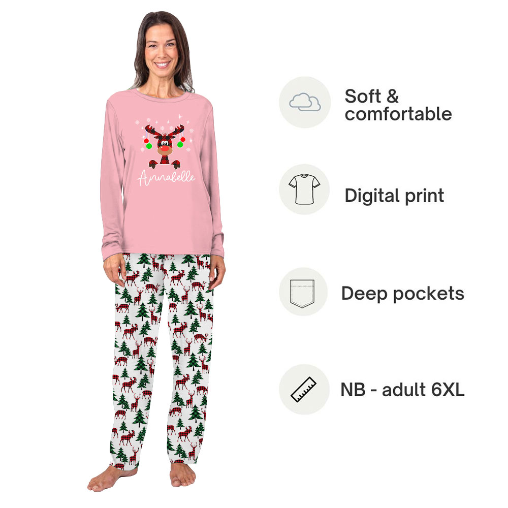 Personalized Pink Moose Pajamas For Xmas Personalized Pink Moose Pajamas For Xmas