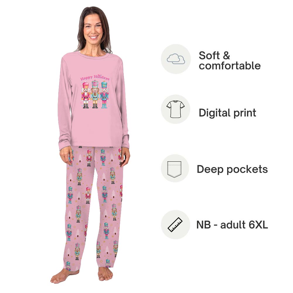 Pink Nutcrackers Happy Holiday Family Matching Pajamas For Christmas Pink Nutcrackers Happy Holiday Family Matching Pajamas For Christmas