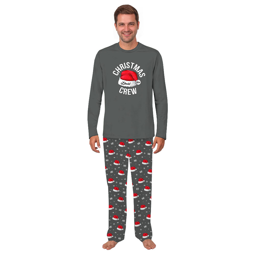 Personalized Family Name Christmas Crew Family Matching Pajamas With Dog Personalized Family Name Christmas Crew Family Matching Pajamas With Dog