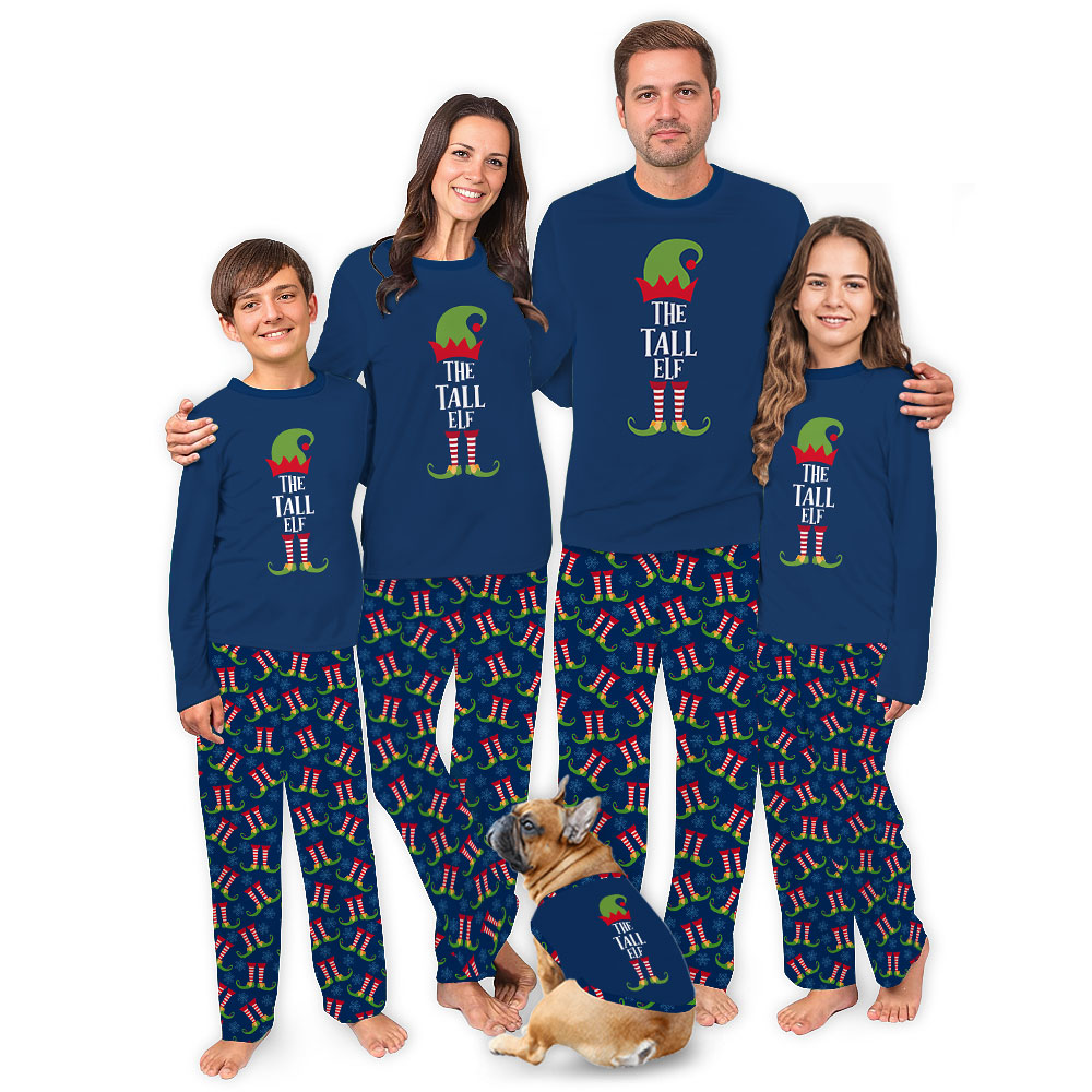 Festive Elf Matching Dog And Owner Holiday Pajamas With Custom Text Festive Elf Matching Dog And Owner Holiday Pajamas With Custom Text