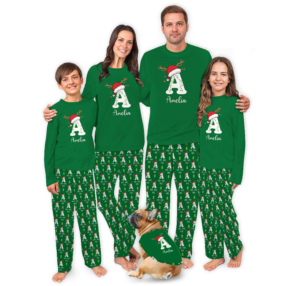 Personalized Family Name Matching Family Pajamas For Christmas Green Personalized Family Name Matching Family Pajamas For Christmas Green