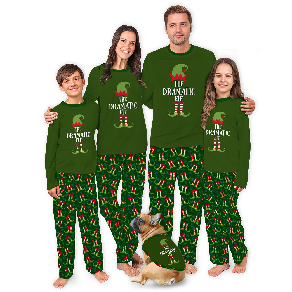 Green Personalized Elf Family Matching Pajamas With Dog