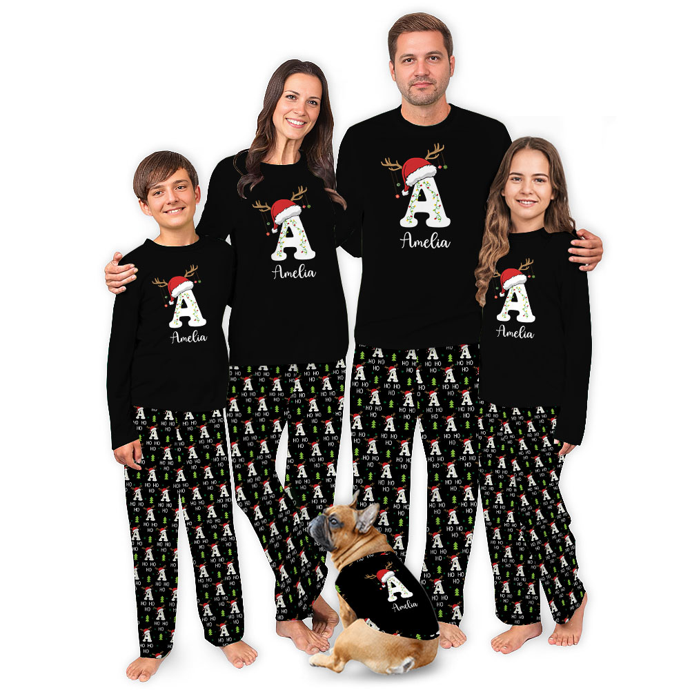 Custom Text Matching Dog And Owner Holiday Pajamas Custom Text Matching Dog And Owner Holiday Pajamas
