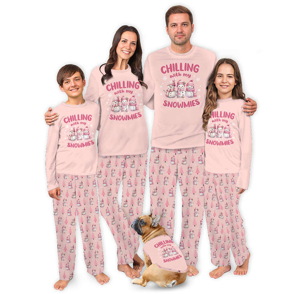 Pink Snowman Pajamas For Family Saying Chillin With My Snowmies