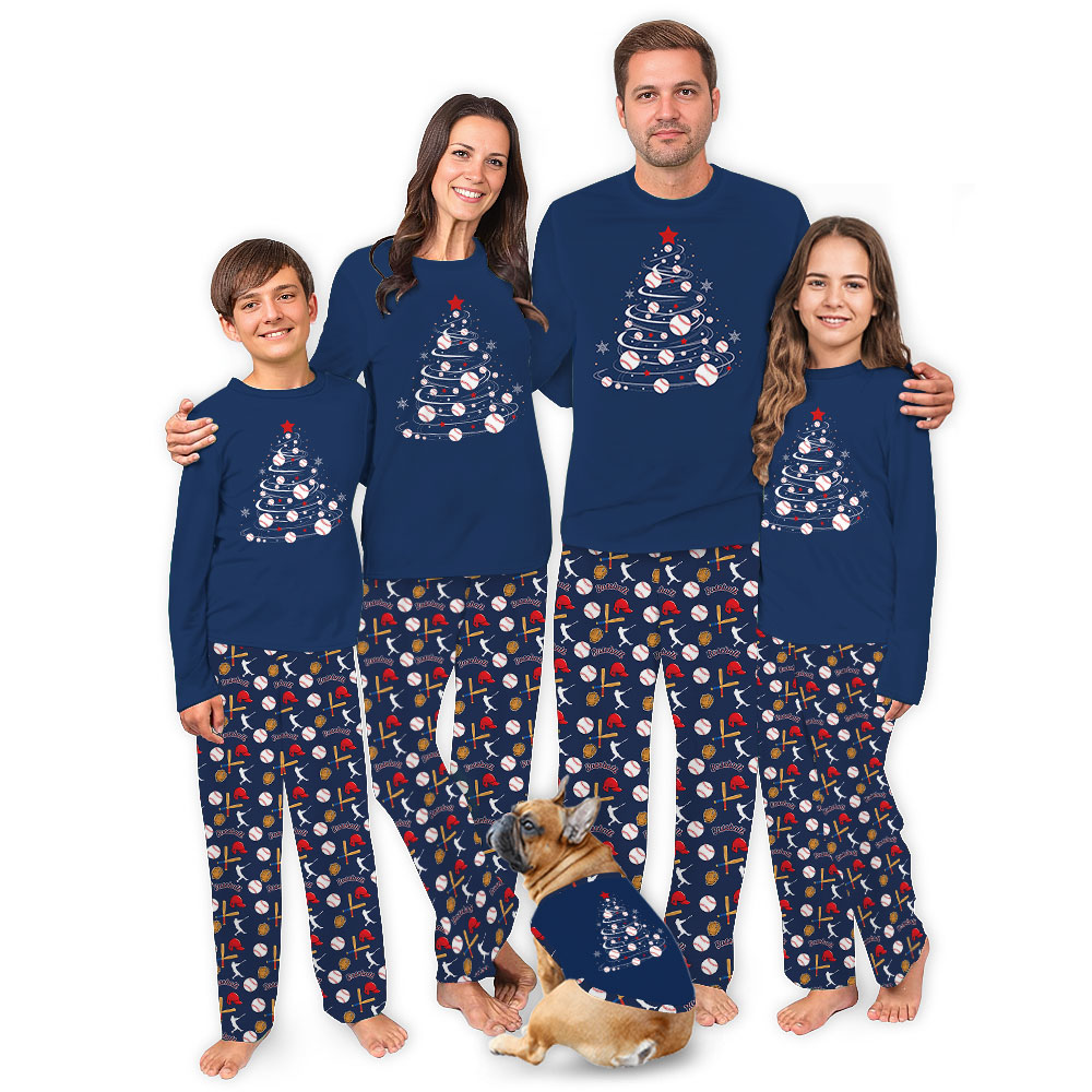 Festive Baseball Christmas Tree Pajamas For Adults and Kids Festive Baseball Christmas Tree Pajamas For Adults and Kids