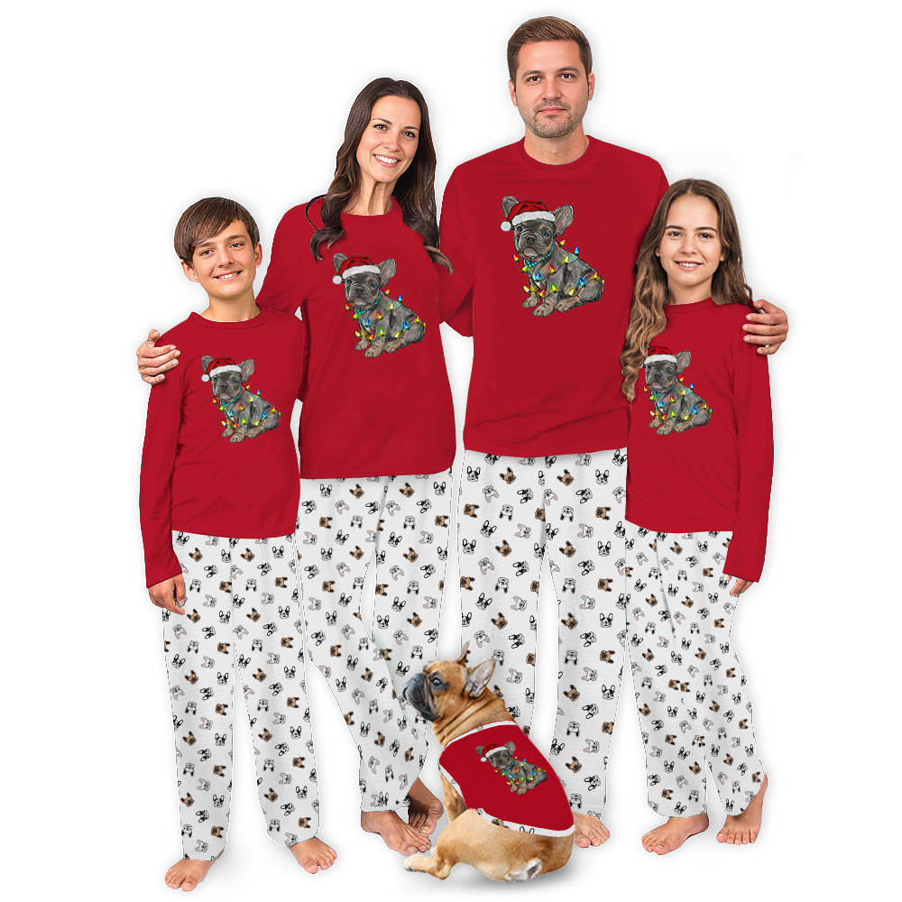 Festive Bulldog Family Dog And Owner Matching Christmas Pajamas Festive Bulldog Family Dog And Owner Matching Christmas Pajamas