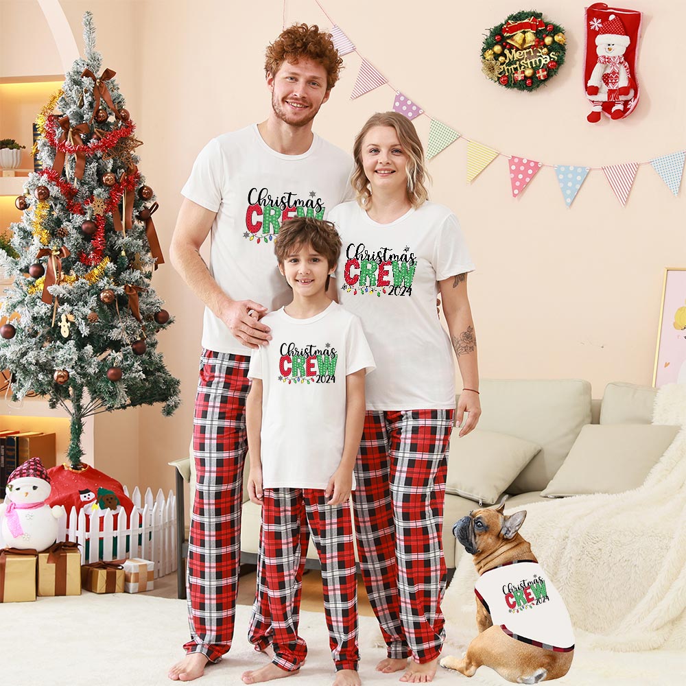Short Sleeve Matching Dog And Owner Pajamas Saying Christmas Crew 2024 Short Sleeve Matching Dog And Owner Pajamas Saying Christmas Crew 2024