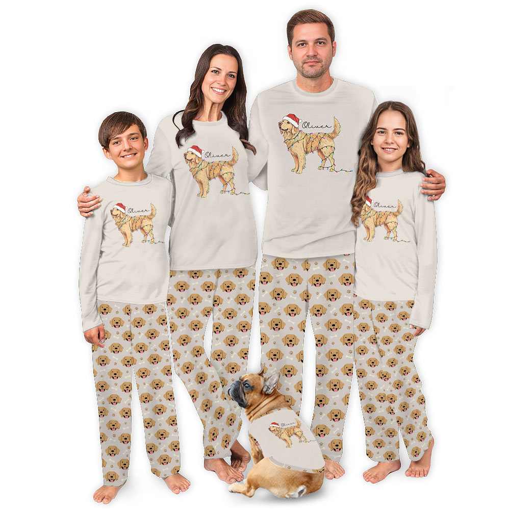 Custom Name Christmas Pajamas With Golden Retrievers On Them Custom Name Christmas Pajamas With Golden Retrievers On Them