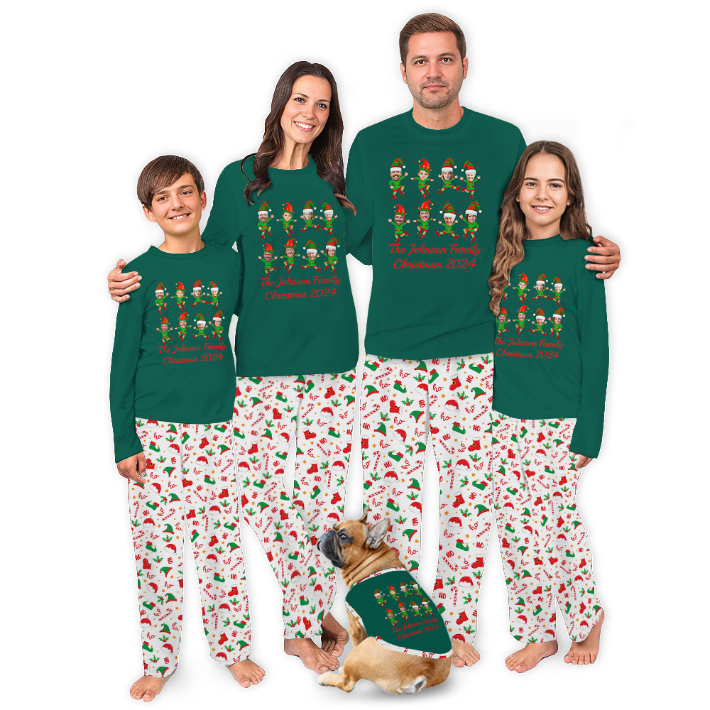 Customizable Elf Pajamas For Family [Up To 8 Faces]