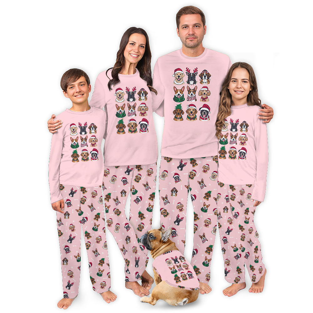 Festive Christmas Dogs Family Matching Christmas Pajamas Festive Christmas Dogs Family Matching Christmas Pajamas