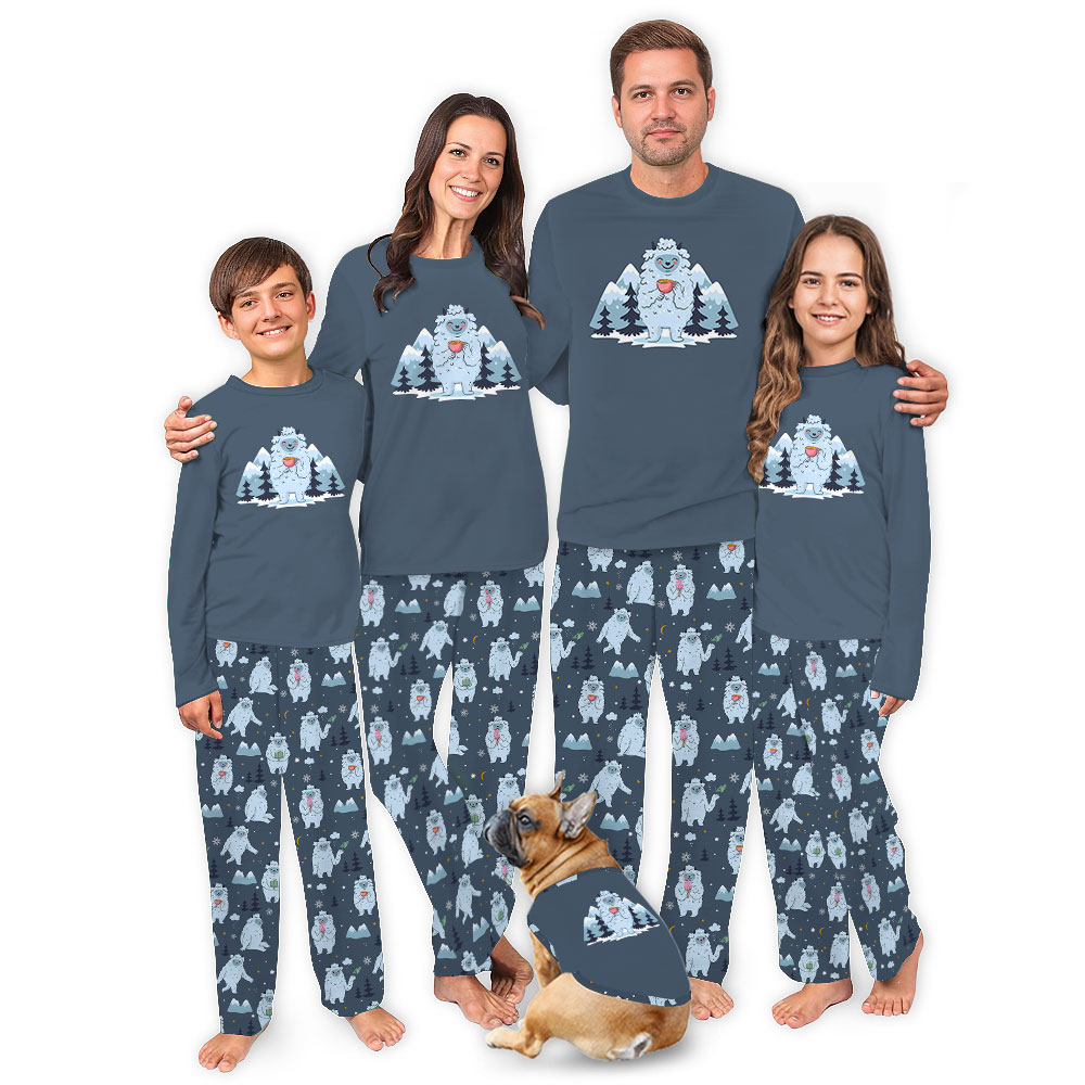 Cute Matching Yeti Family Christmas Pajamas Blue Cute Matching Yeti Family Christmas Pajamas Blue