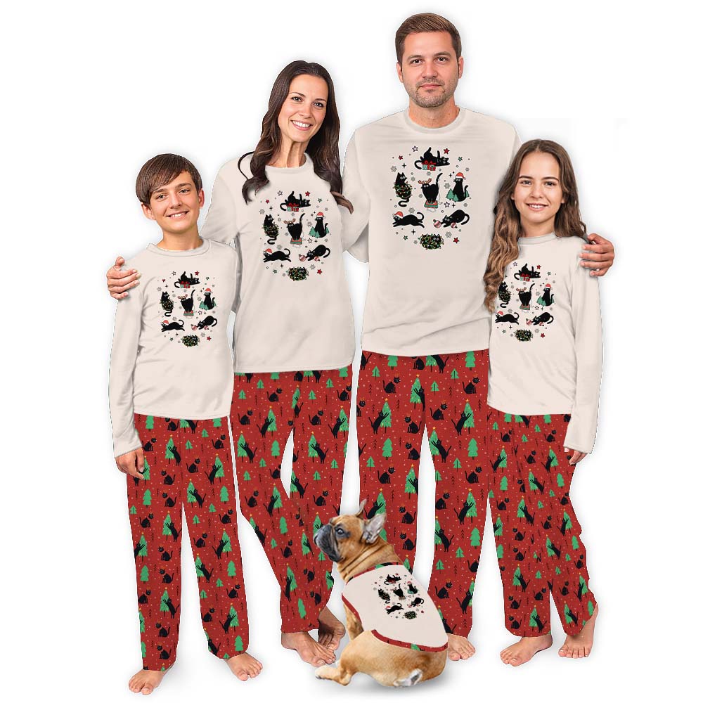 Festive Christmas Themed Black Cat PJs Sets Festive Christmas Themed Black Cat PJs Sets