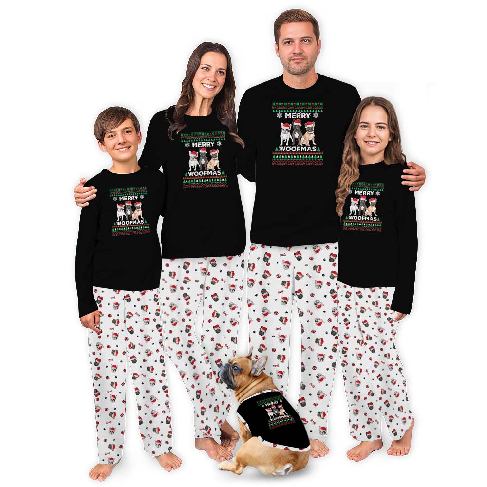 Merry Woofmas Family Christmas Pajamas With Dog Print Merry Woofmas Family Christmas Pajamas With Dog Print