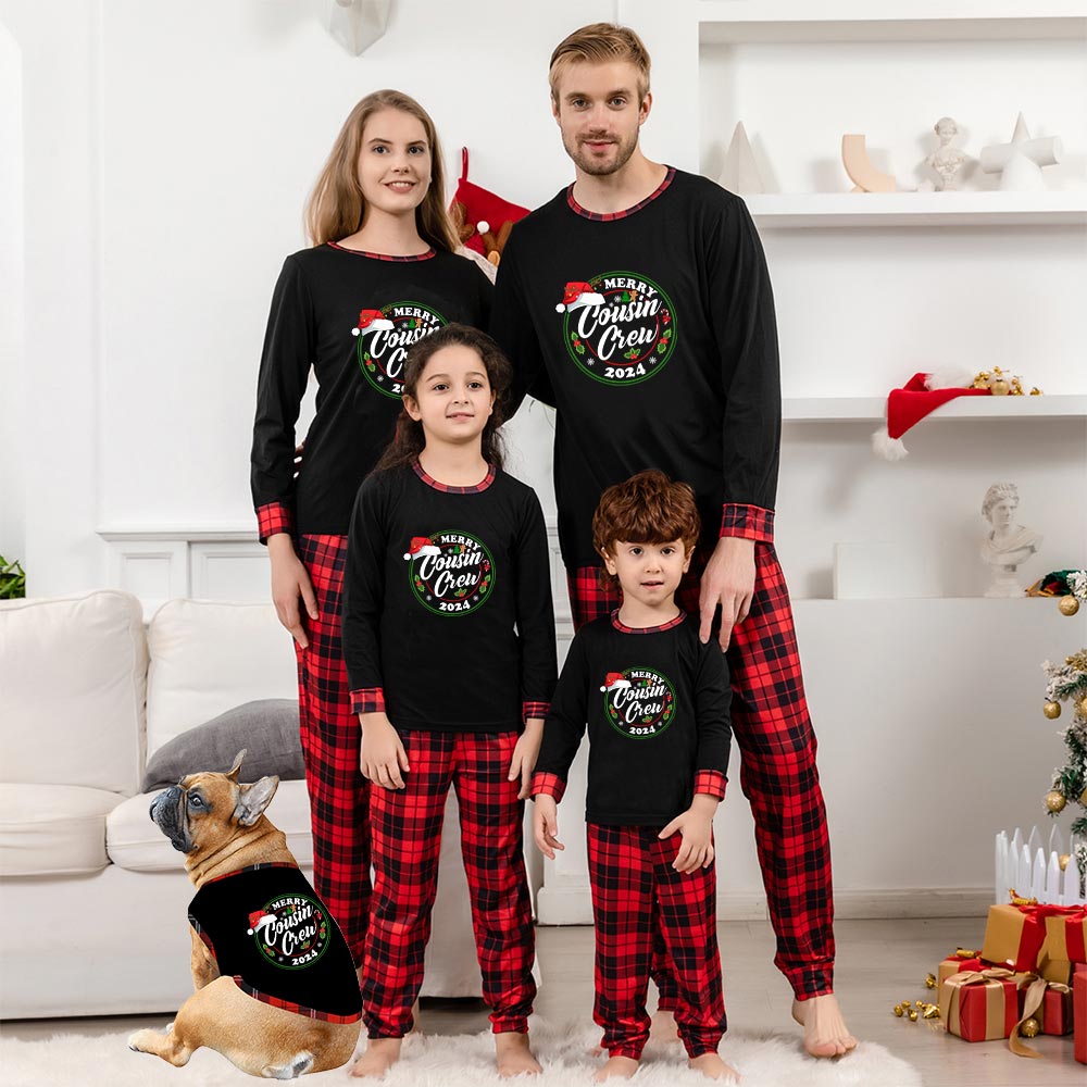 Merry Cousin Crew 2024 Family Dog And Owner Matching Christmas Pajamas