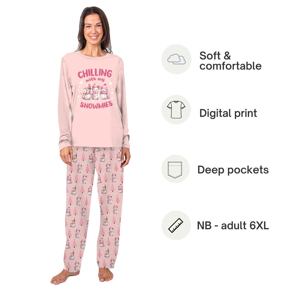 Pink Snowman Pajamas For Family Saying Chillin With My Snowmies