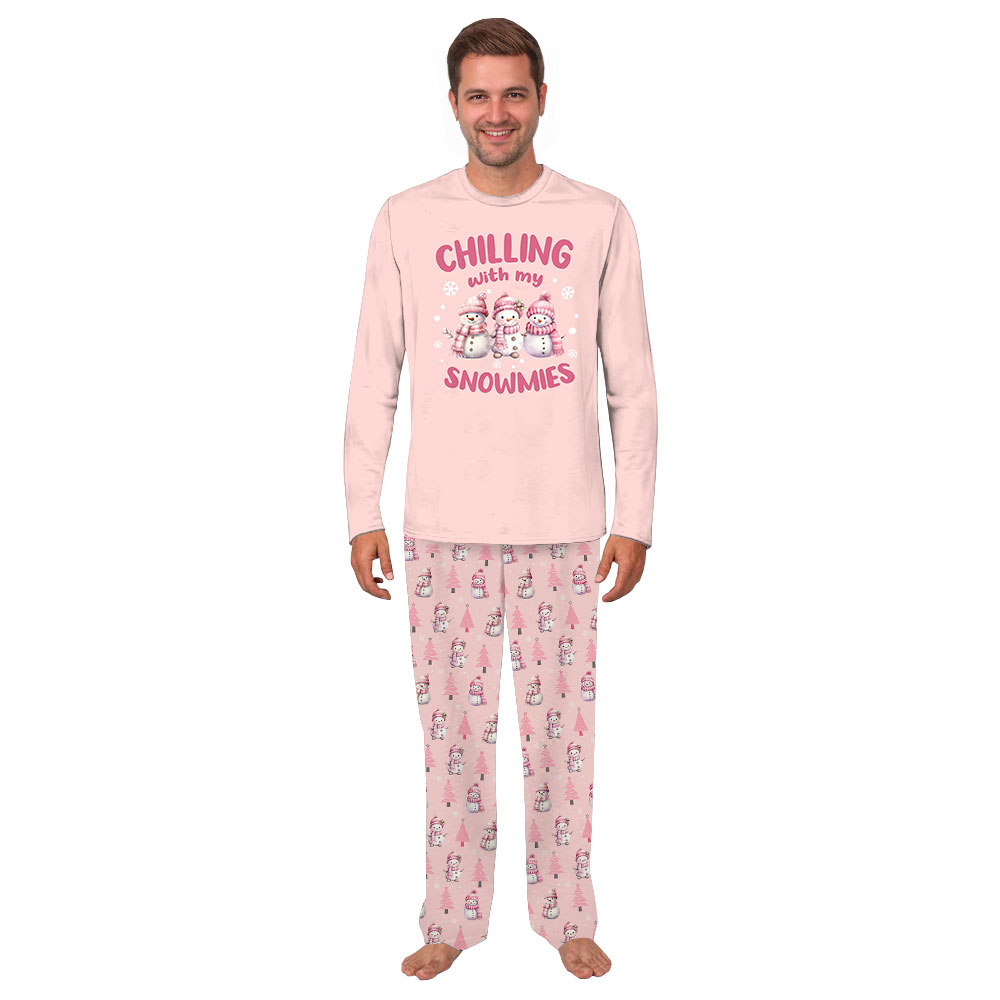Pink Snowman Pajamas For Family Saying Chillin With My Snowmies