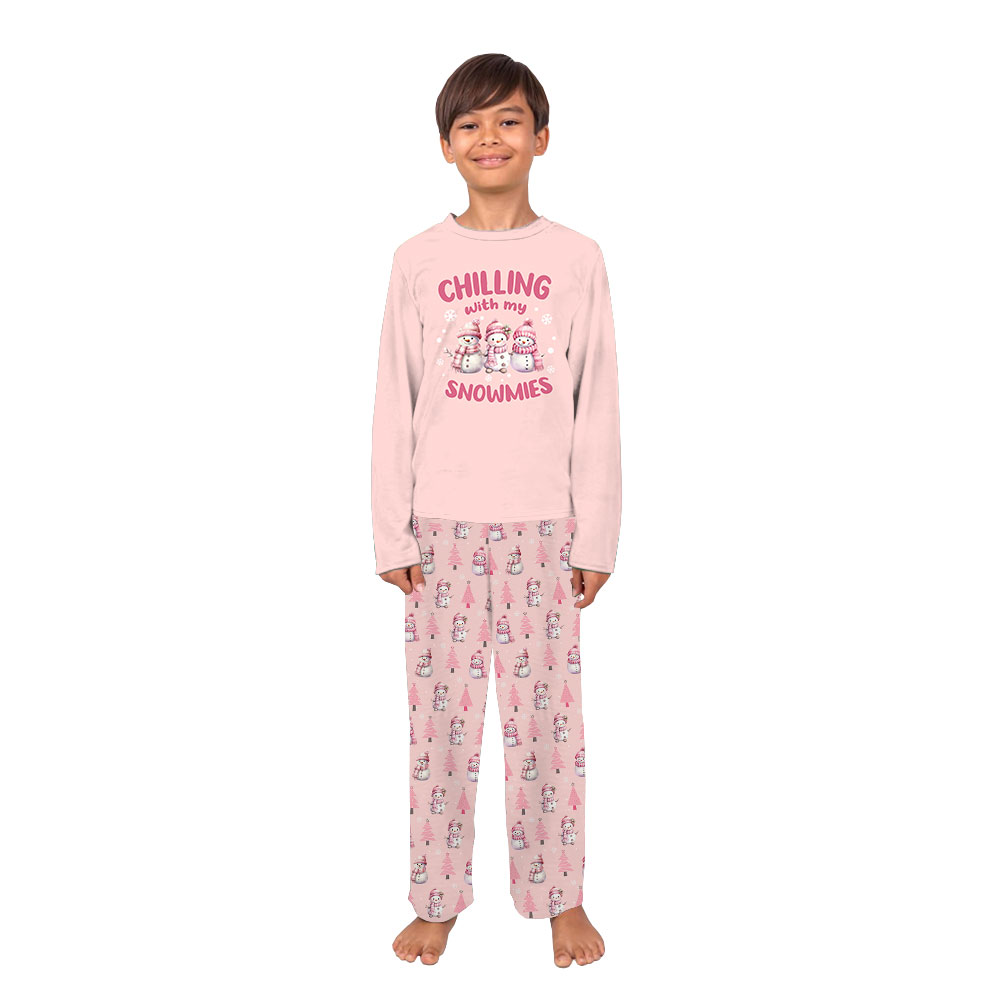 Pink Snowman Pajamas For Family Saying Chillin With My Snowmies