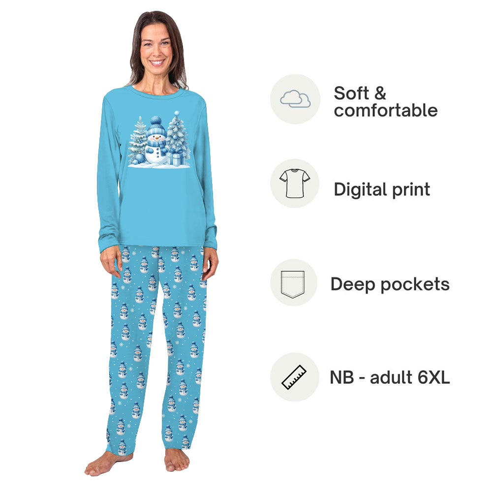 Festive Matching Family Blue Snowman Pajamas For Xmas Festive Matching Family Blue Snowman Pajamas For Xmas