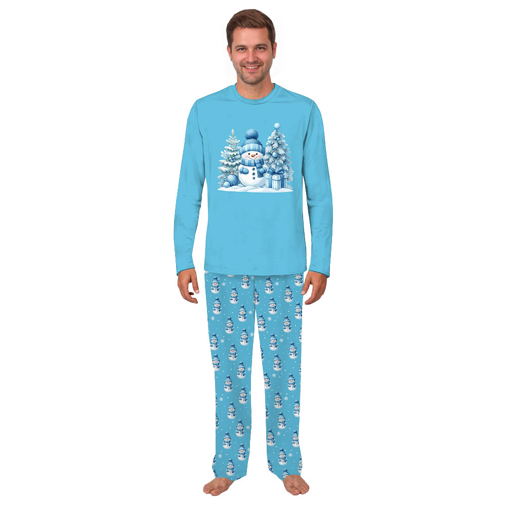 Festive Matching Family Blue Snowman Pajamas For Xmas Festive Matching Family Blue Snowman Pajamas For Xmas
