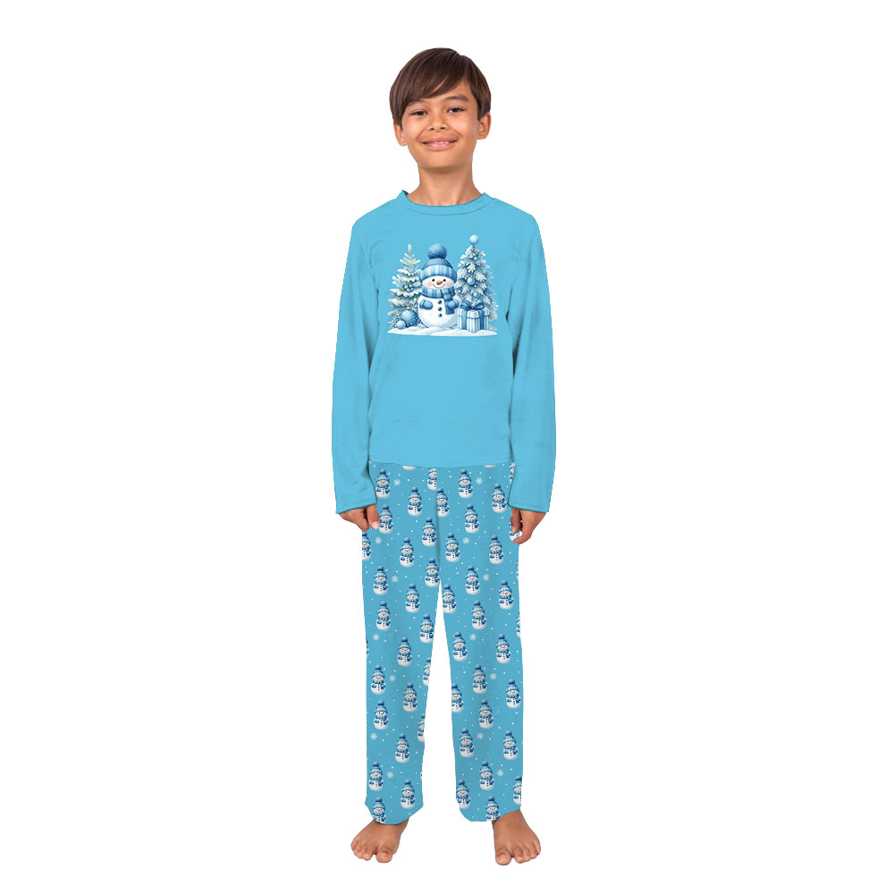 Festive Matching Family Blue Snowman Pajamas For Xmas Festive Matching Family Blue Snowman Pajamas For Xmas