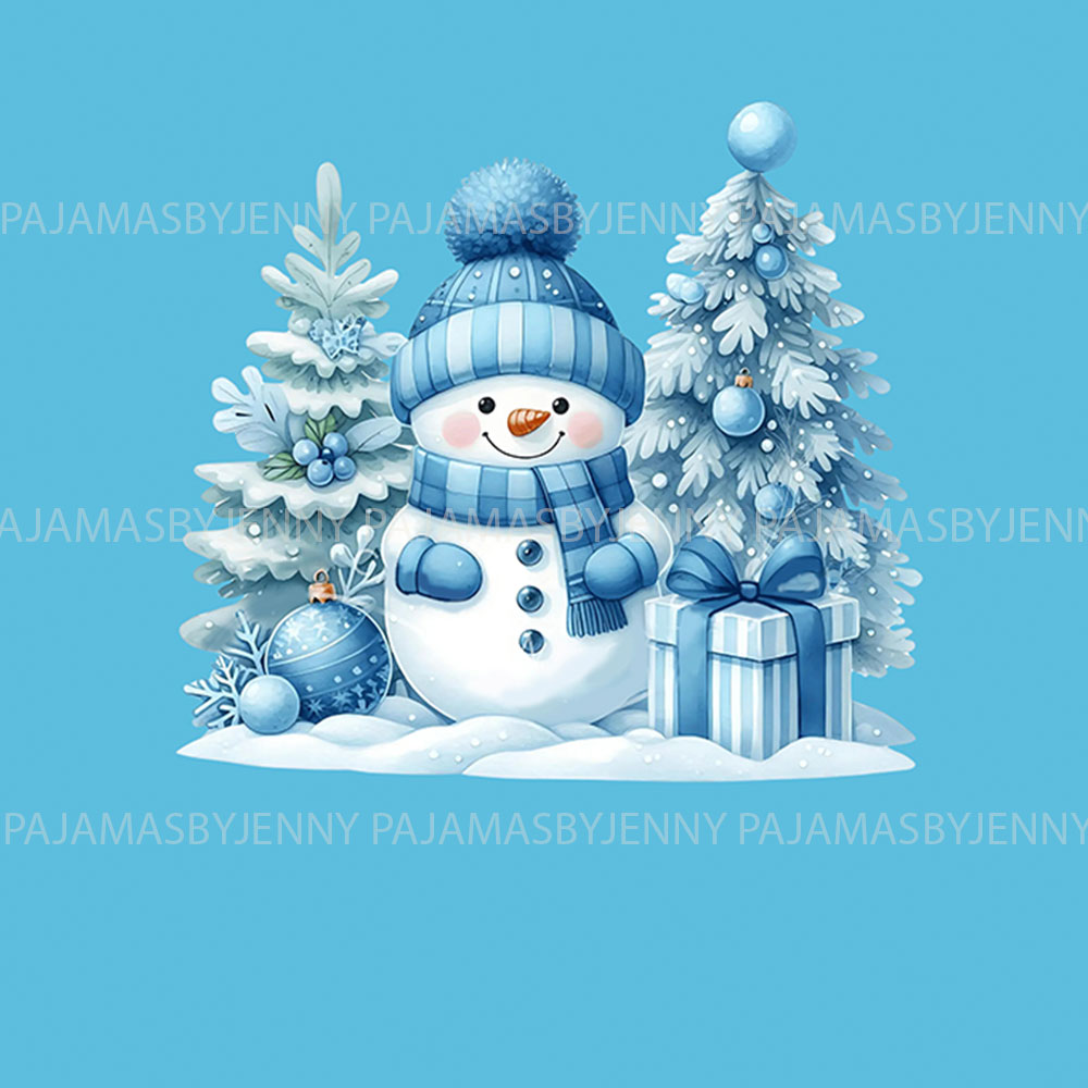 Festive Matching Family Blue Snowman Pajamas For Xmas Festive Matching Family Blue Snowman Pajamas For Xmas