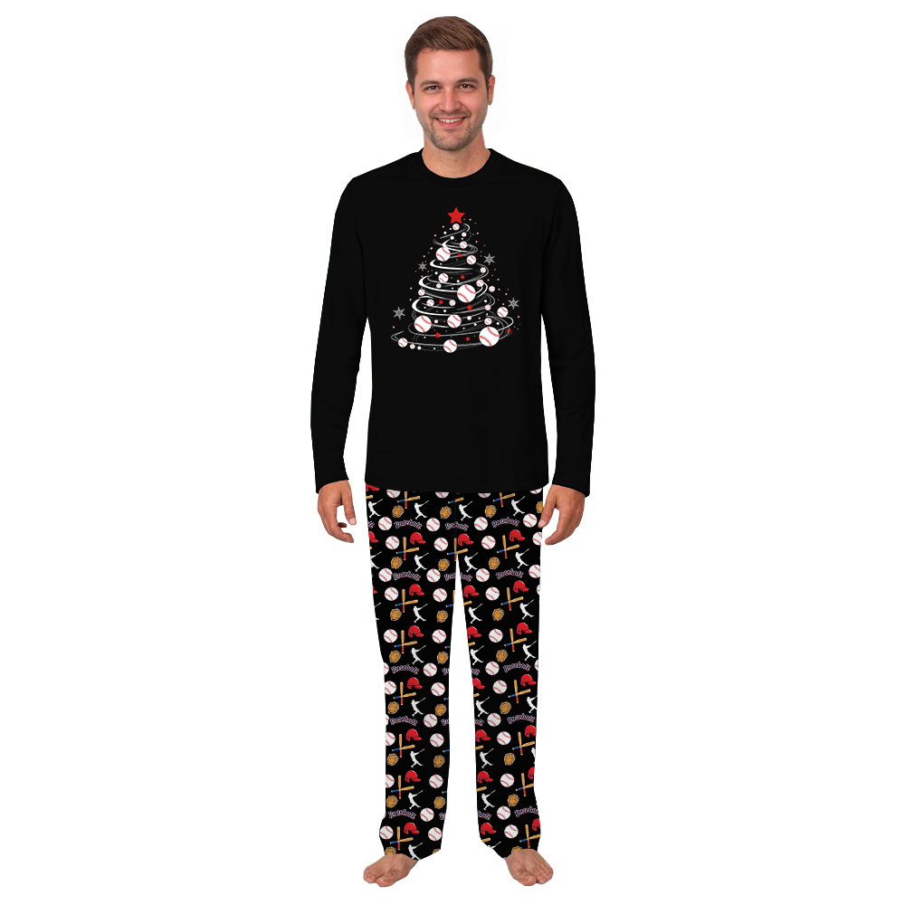Baseball Christmas Tree Family Matching Pajamas With Dog