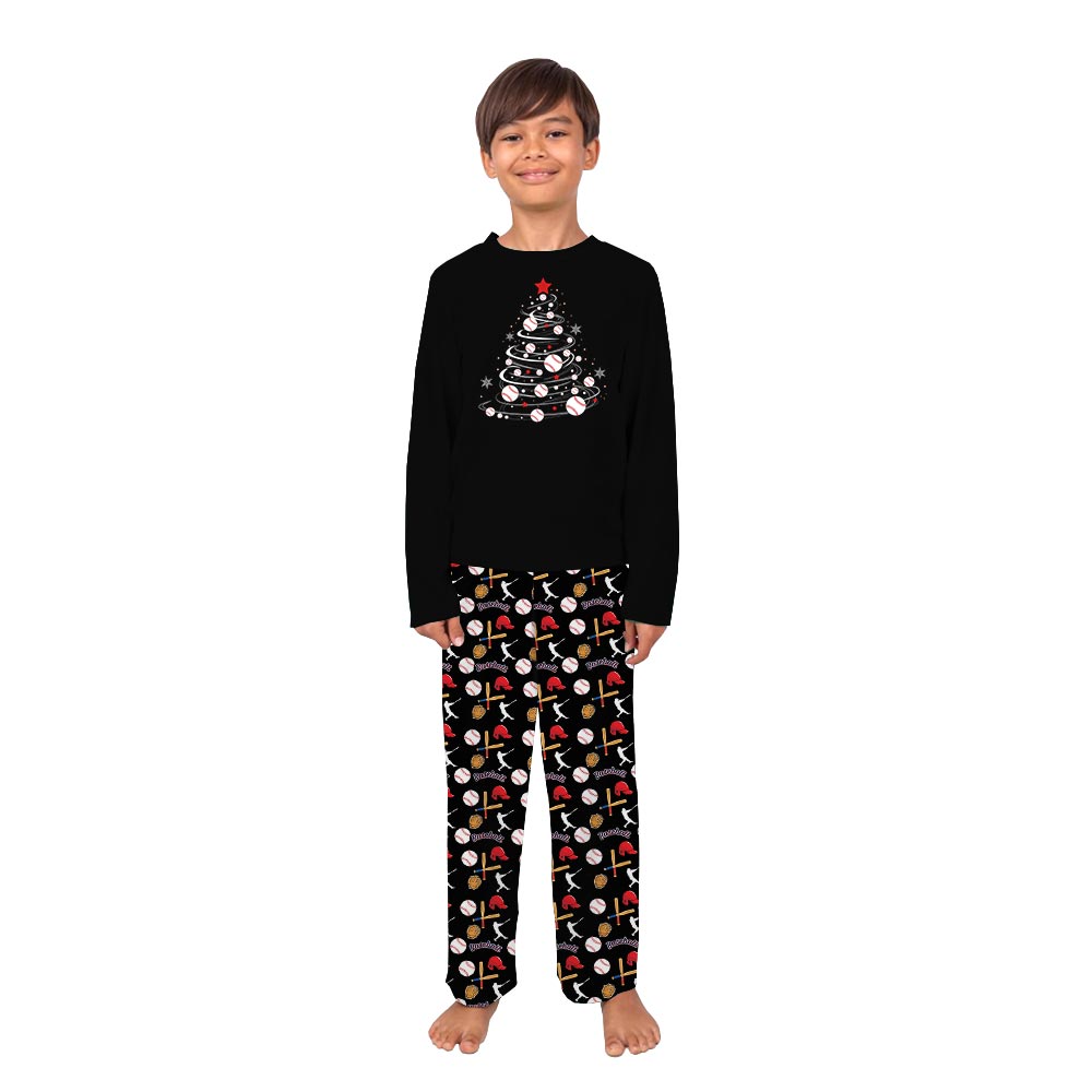 Baseball Christmas Tree Family Matching Pajamas With Dog