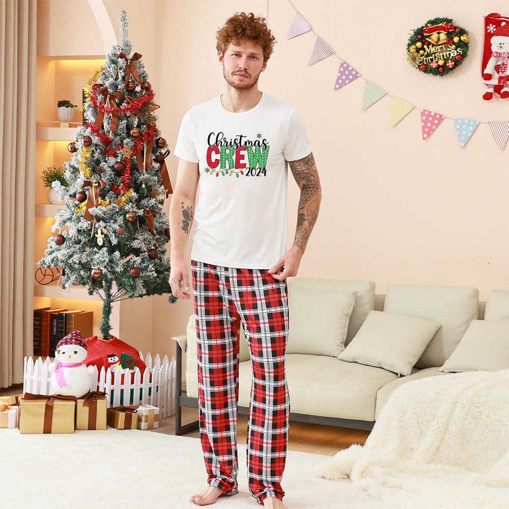 Short Sleeve Matching Dog And Owner Pajamas Saying Christmas Crew 2024 Short Sleeve Matching Dog And Owner Pajamas Saying Christmas Crew 2024