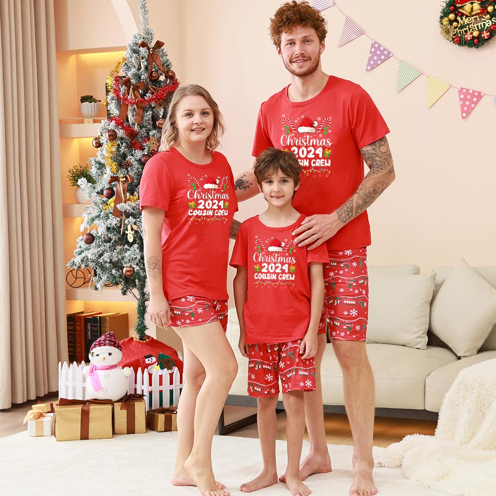 Christmas 2024 Cousin Crew Family Matching Pajamas With Dog Short Sleeve