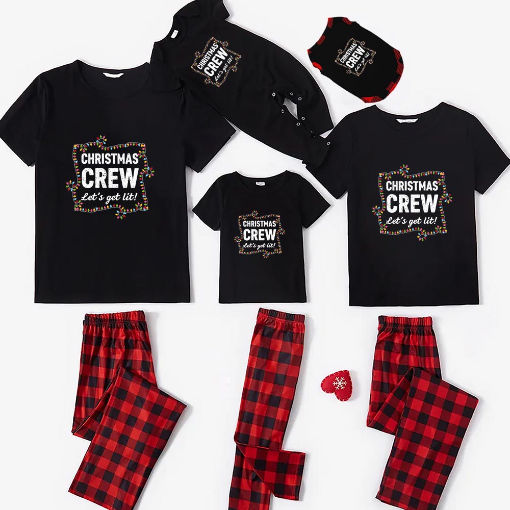 Short Sleeve Matching Holiday Pajamas Saying Christmas Crew Let's Get Lit Short Sleeve Matching Holiday Pajamas Saying Christmas Crew Let's Get Lit