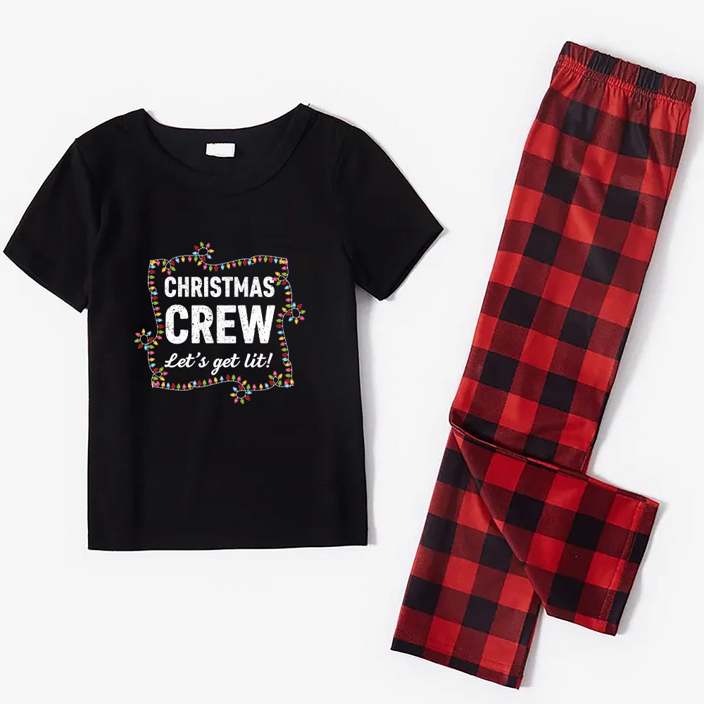 Short Sleeve Matching Holiday Pajamas Saying Christmas Crew Let's Get Lit Short Sleeve Matching Holiday Pajamas Saying Christmas Crew Let's Get Lit