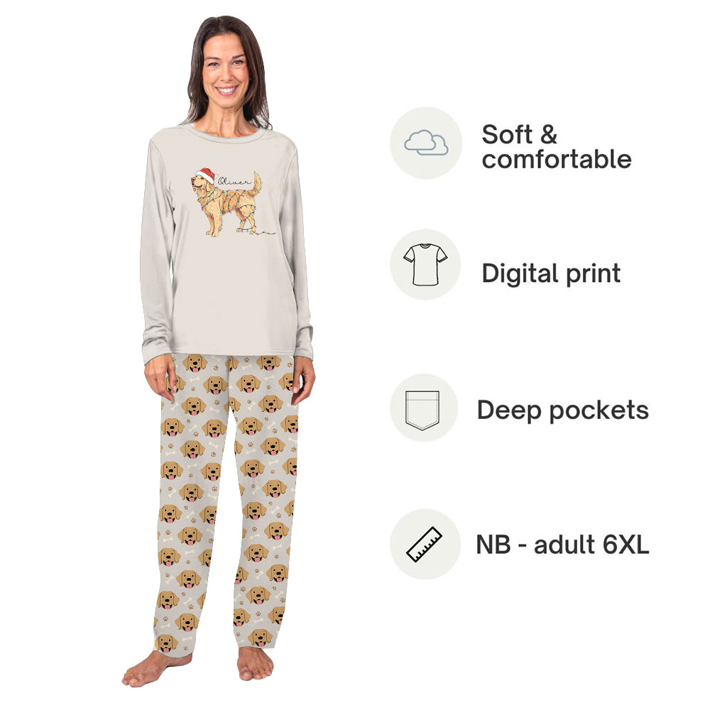 Custom Name Christmas Pajamas With Golden Retrievers On Them Custom Name Christmas Pajamas With Golden Retrievers On Them