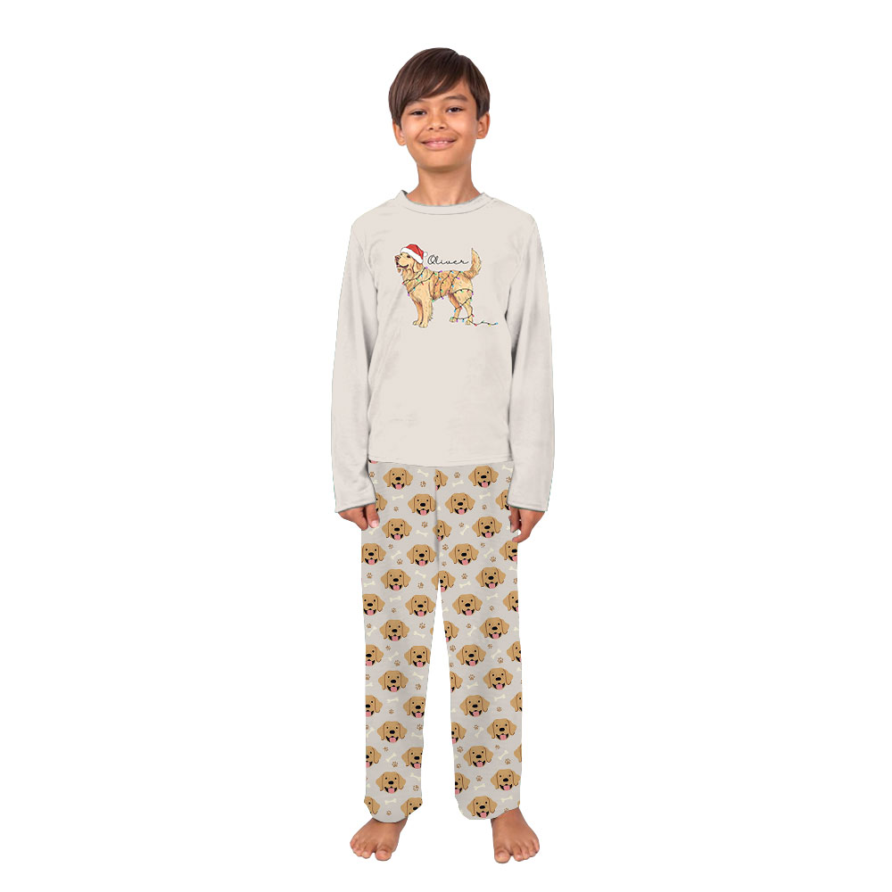 Custom Name Christmas Pajamas With Golden Retrievers On Them Custom Name Christmas Pajamas With Golden Retrievers On Them