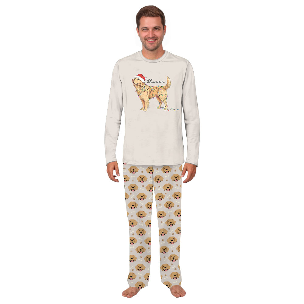 Custom Name Christmas Pajamas With Golden Retrievers On Them Custom Name Christmas Pajamas With Golden Retrievers On Them