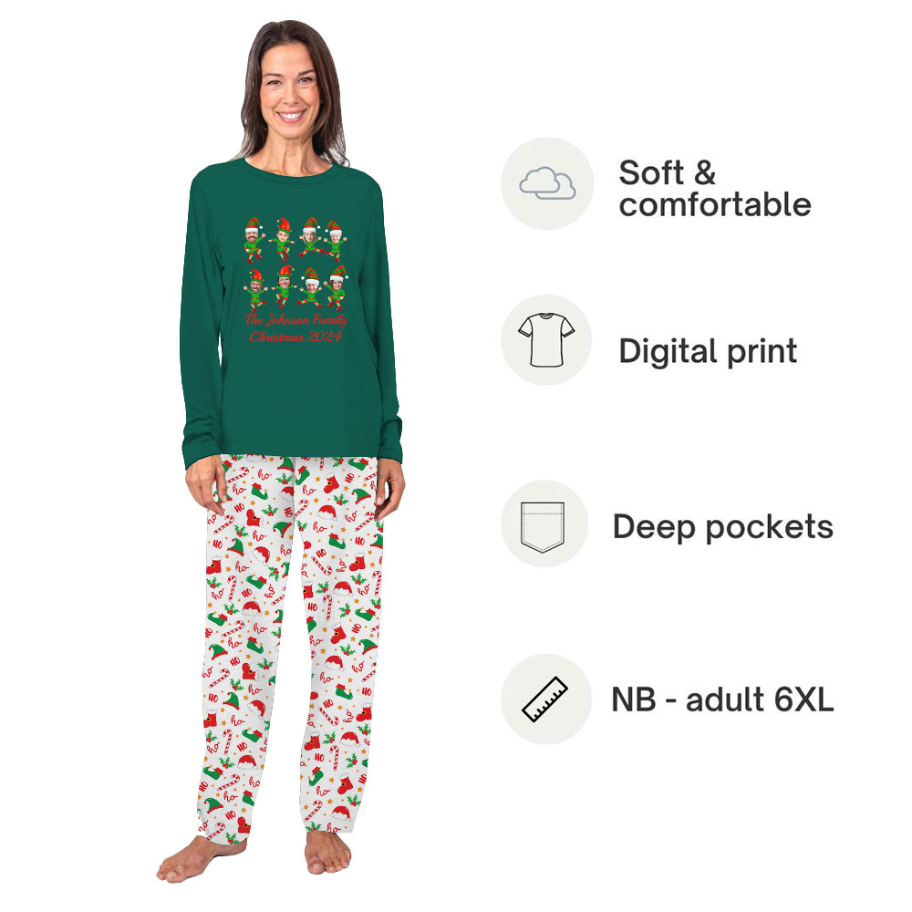 Customizable Elf Pajamas For Family [Up To 8 Faces]