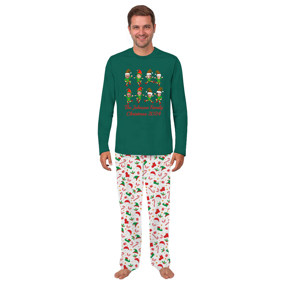 Customizable Elf Pajamas For Family [Up To 8 Faces]
