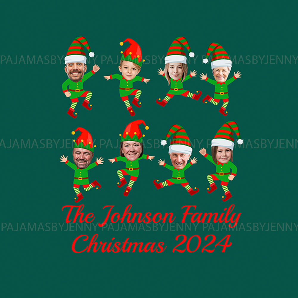 Customizable Elf Pajamas For Family [Up To 8 Faces]